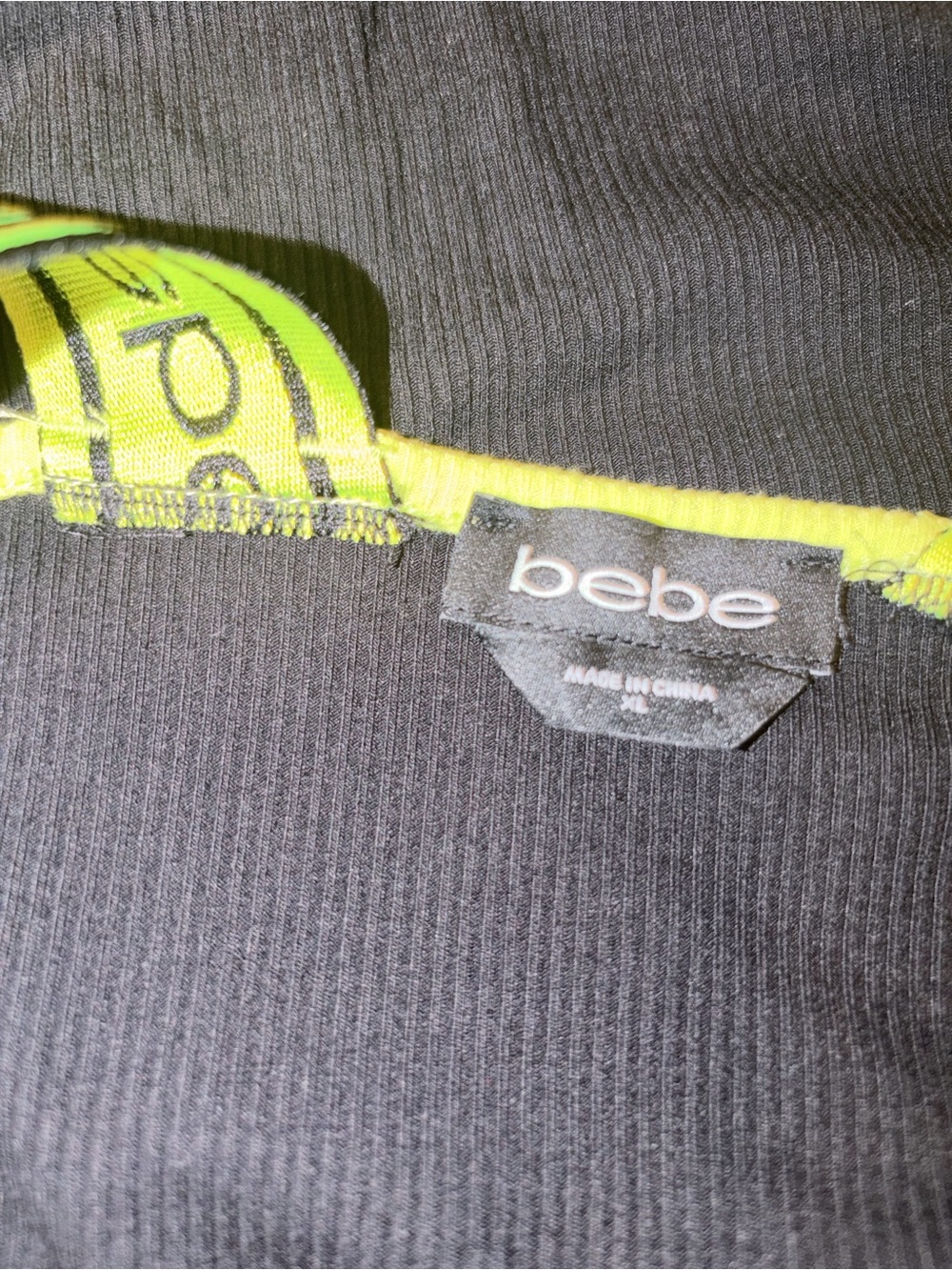 bebe Black Tank with Neon Yellow Branded Straps and Trim - Picture 3 of 5